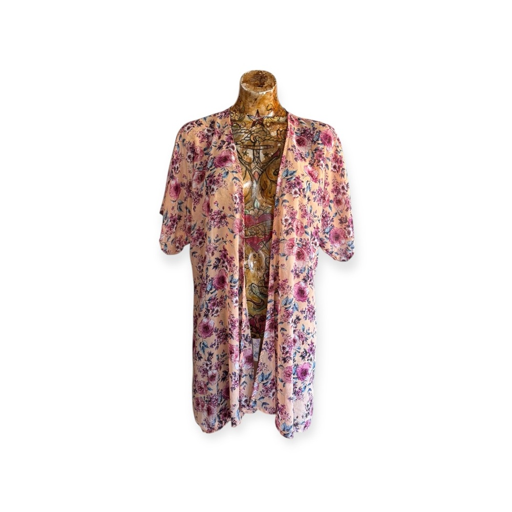 Liberty Love cardigan floral sheer thin top pink large